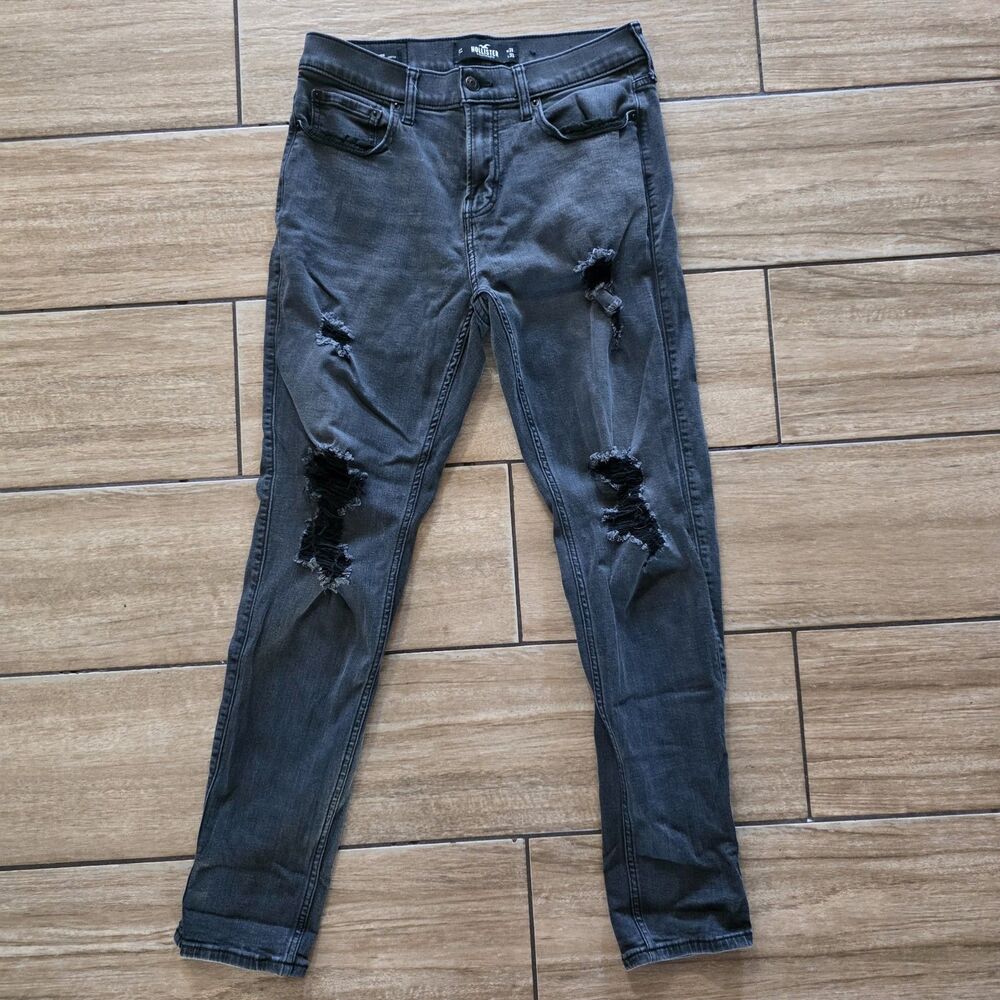 Hollister skinny jeans size 31x32 black distressed stretch Men's